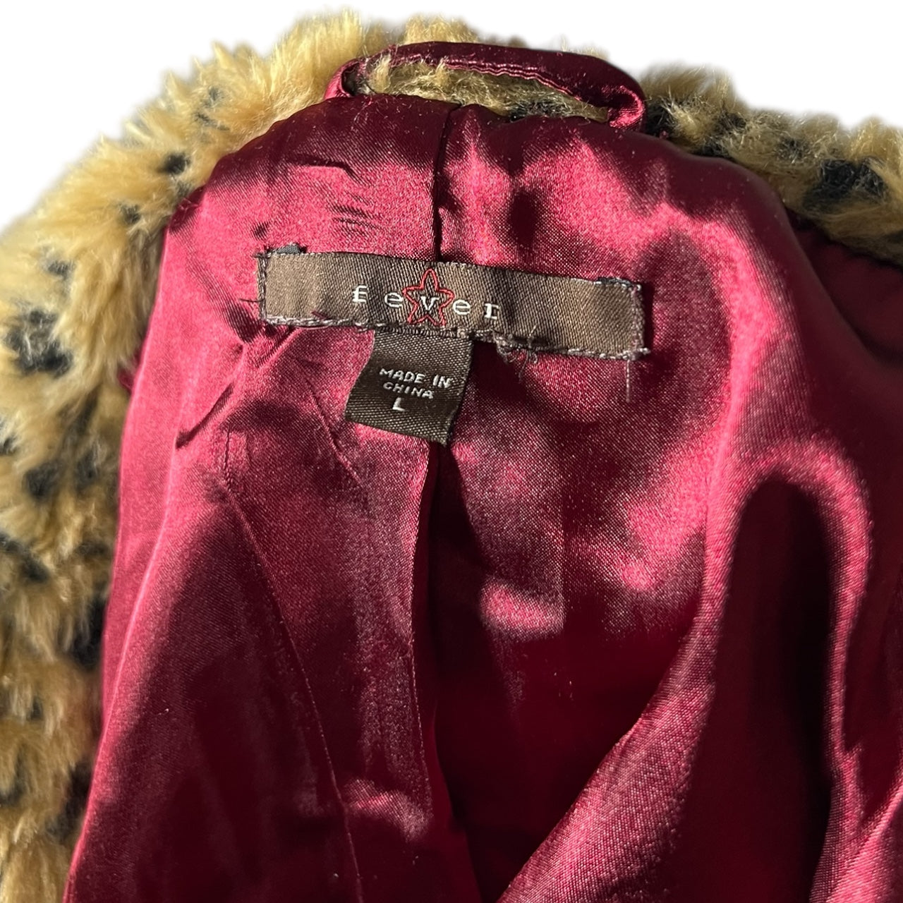 90s Y2K Fever Faux Fur Leopard Print Jacket Open Front Women’s Large Satin Lined