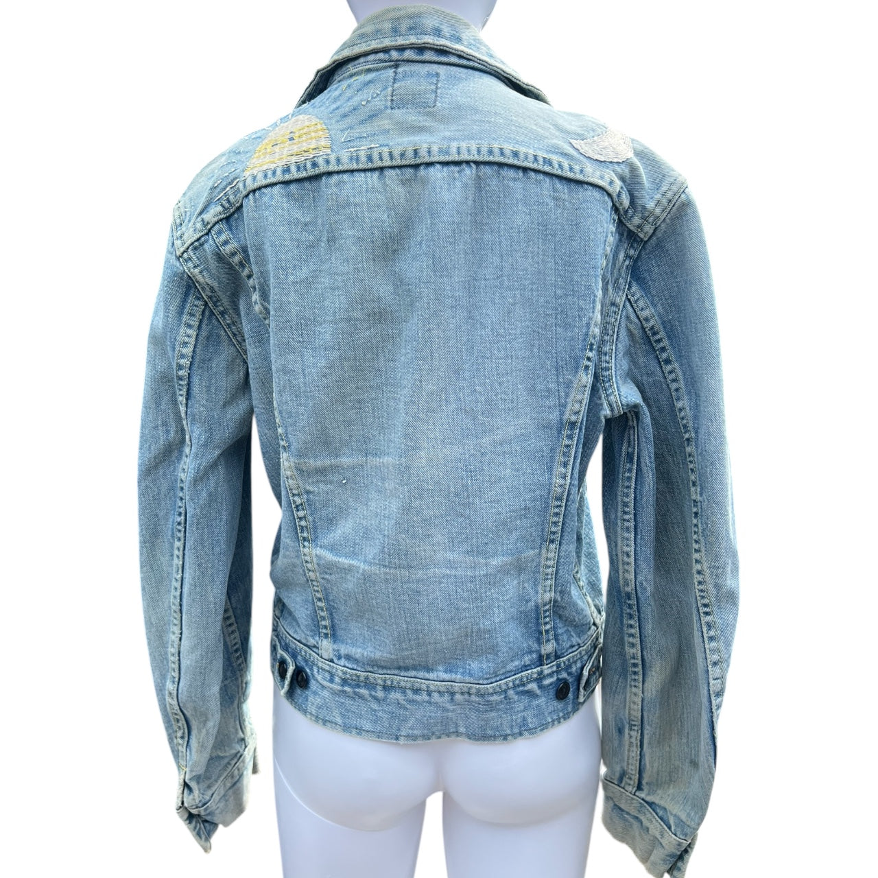 70s Lee Riders Sanforized 220J Denim Trucker Jacket Embroidered Sun & Moon Women’s XS/S