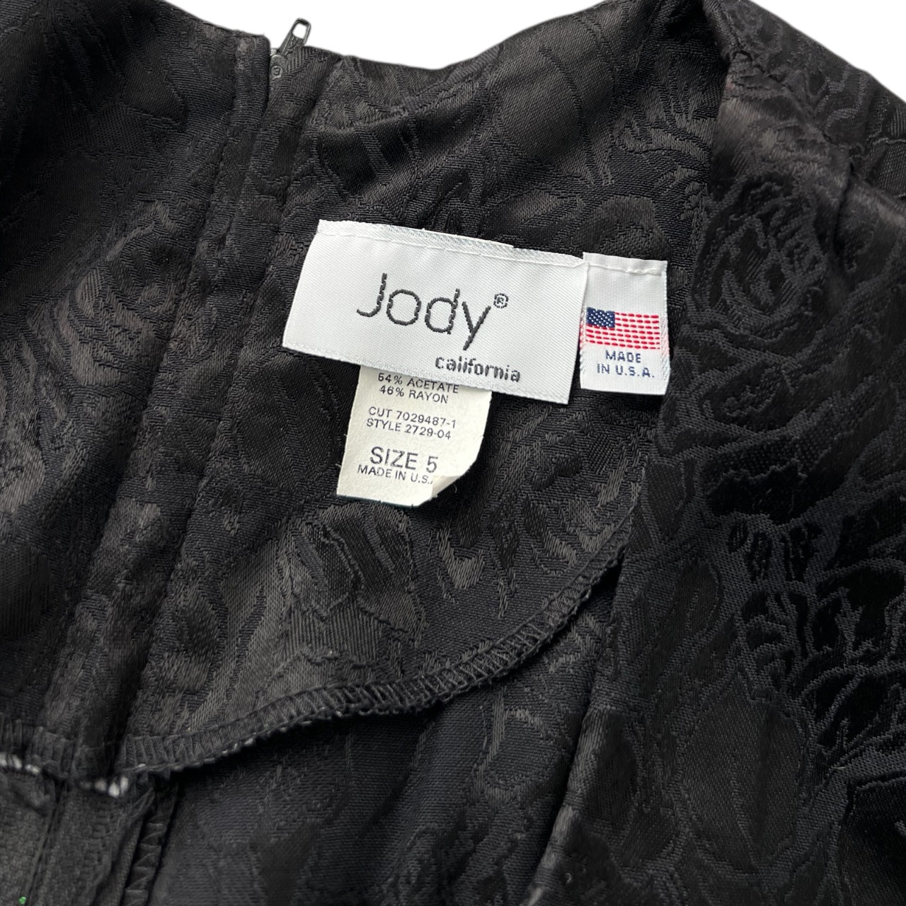 80s 90s Jody California Black Satin Jacquard Maxi Dress Criss Cross Corset Back Women’s 5 Goth Made in USA