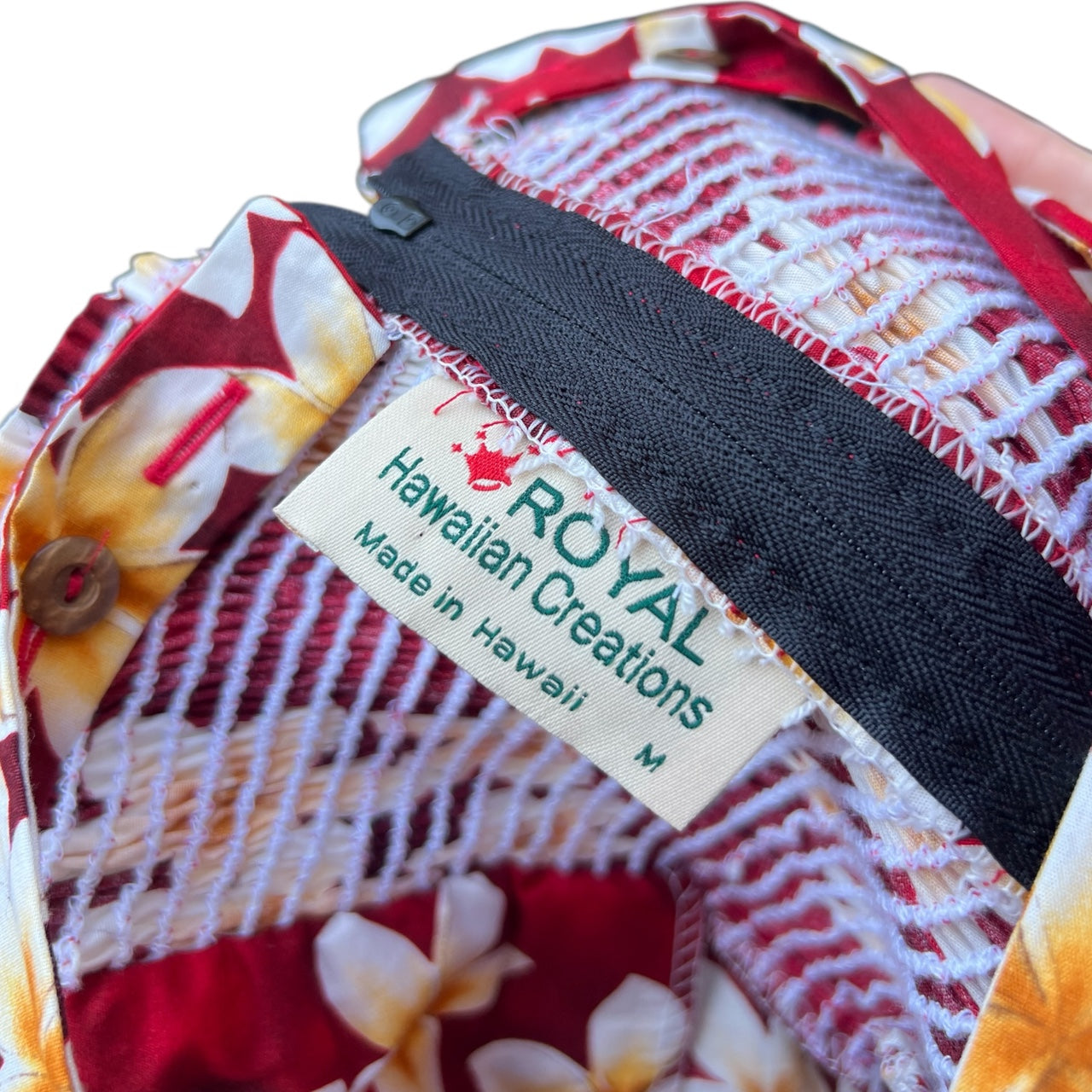 Vintage Royal Hawaiian Creations Red Floral Sleeveless Dress Smocked Women’s Med