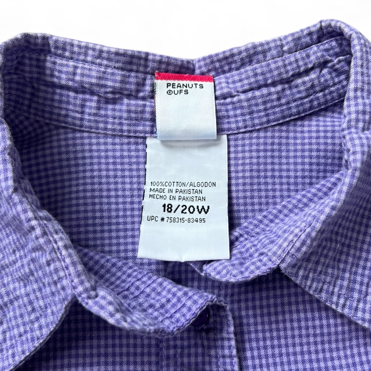 90s Peanuts Snoopy Lavender Gingham Born to Shop Embroidered Button Up Women’s 18/20W