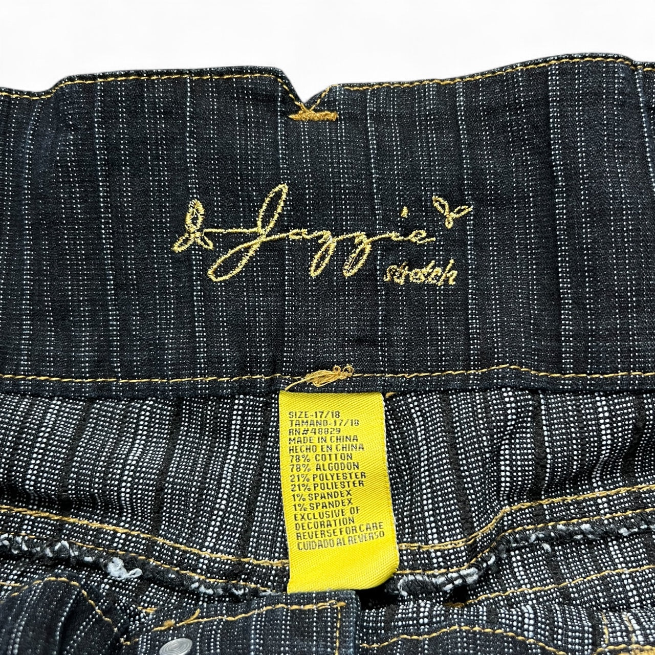 90s Y2K Jazzie Stretch Striped Slim Fit Bootcut Jeans Embroidered Built In Belt Women’s 17/18