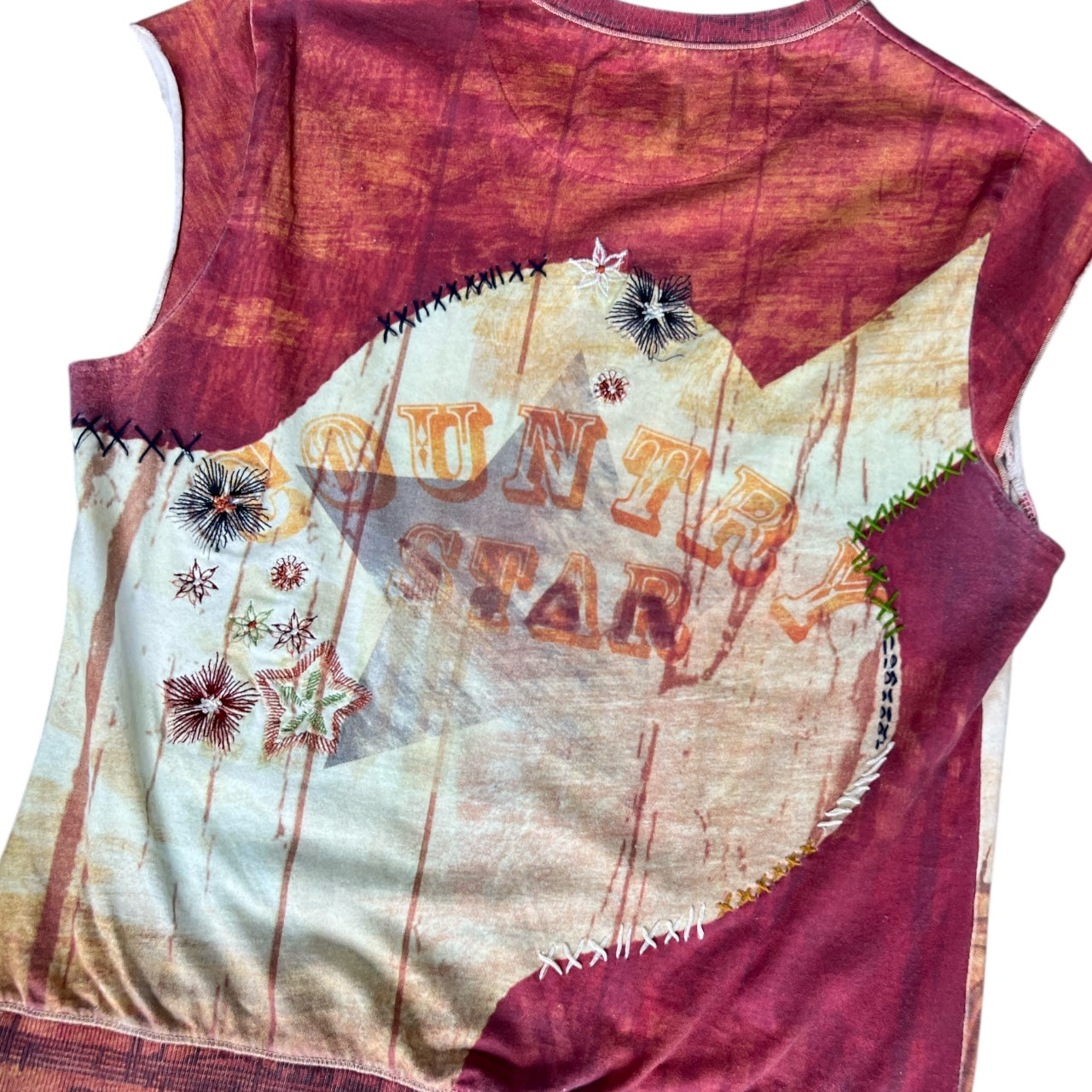 Y2K Bit & Bridle All Over Print Cowgirl Country Star Rhinestone Embroidered Shortsleeve Top Women’s Med