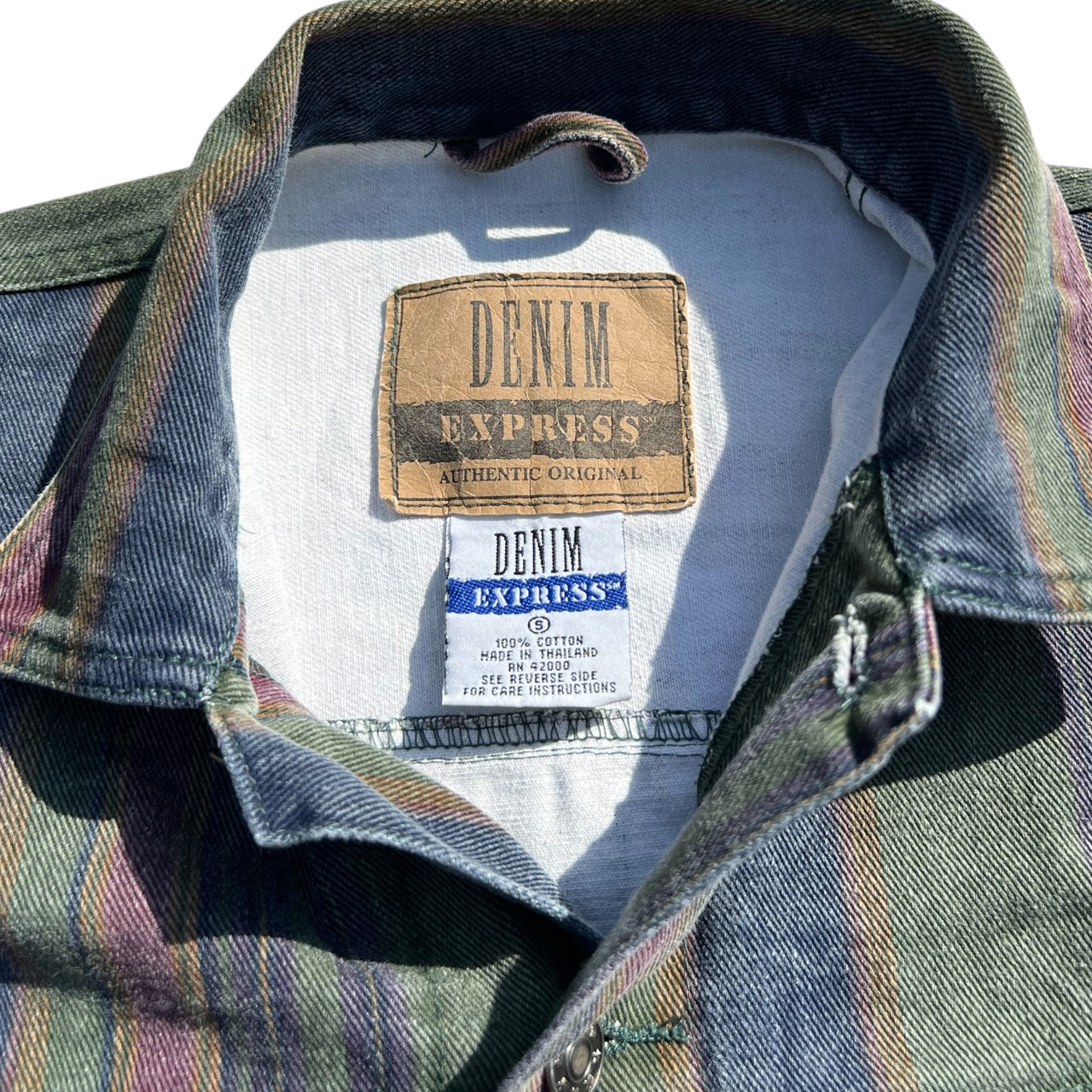 90s Denim Express Multicolor Striped Denim Trucker Jacket Men’s Small