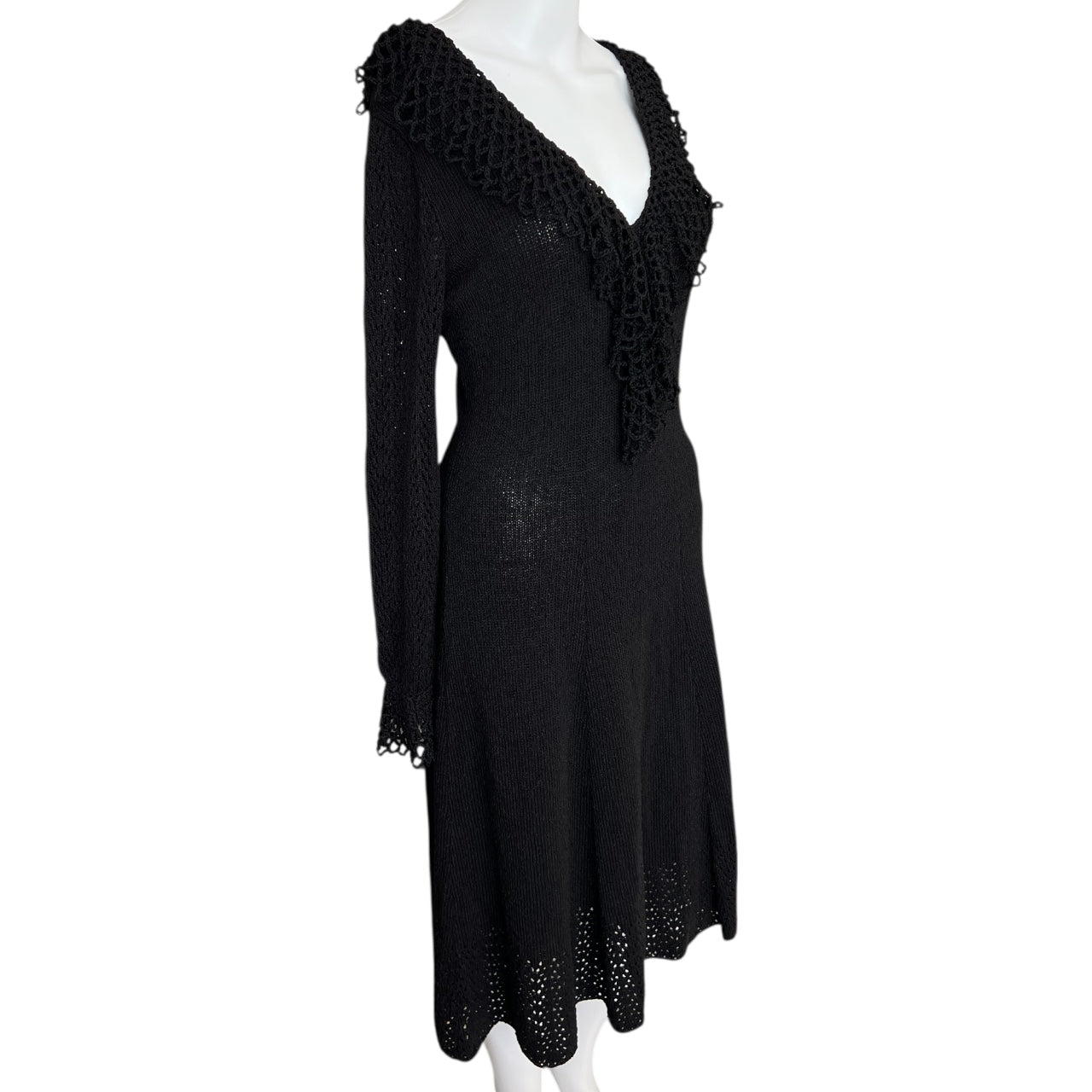 Vintage Gianna Knits Black Crochet Dress Ruffles Women’s Large Talon Zipper