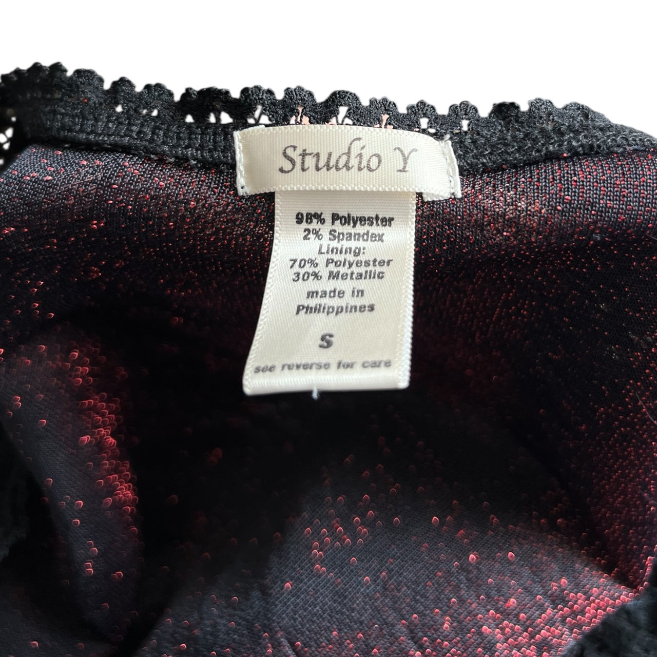 90s Y2K Studio Y Black Floral Lace Blouse Puff Sleeve Waist Tie Women’s Small