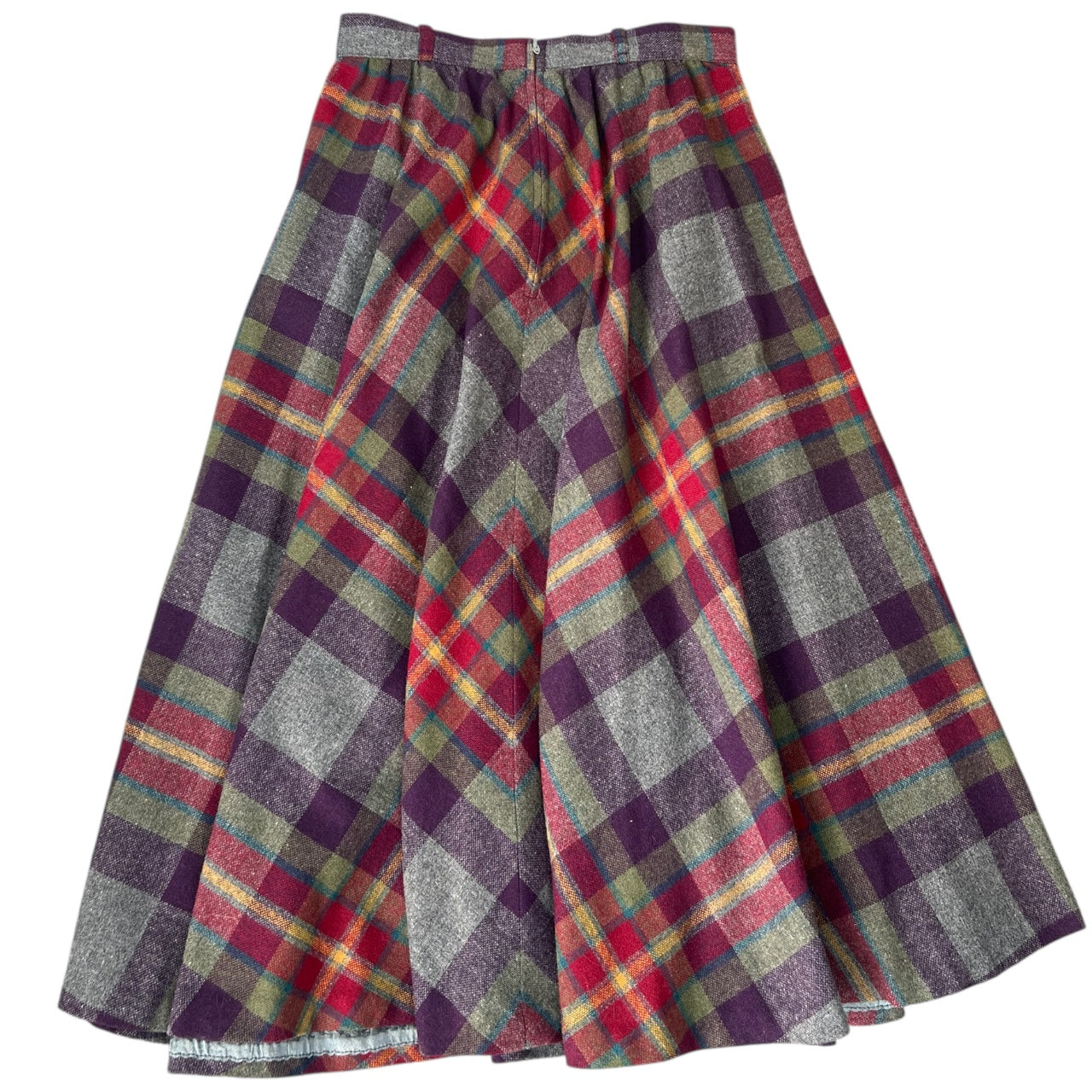 60s College Town Multicolor Plaid Midi Skirt High Waisted Women’s 7/8 XS Union Made ILGWU