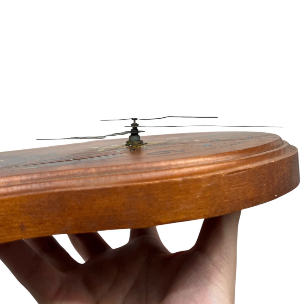 70s Rustic Country Wooden Wall Clock Painted Floral Design Cottage 9 3/4” Quartz