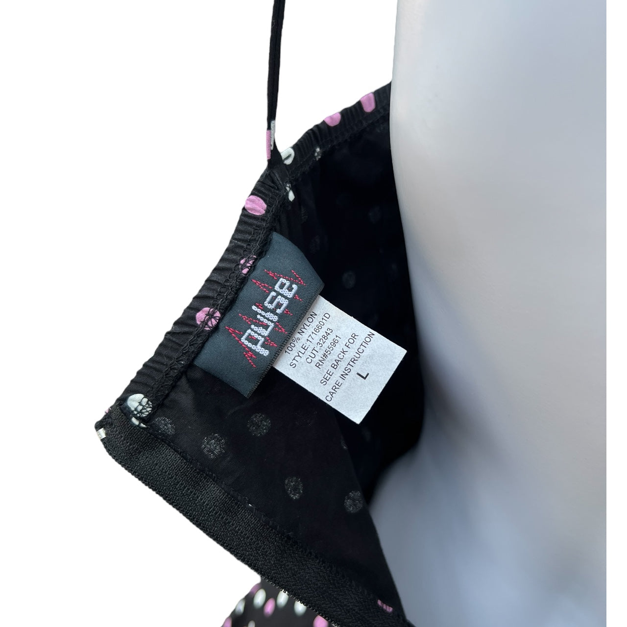 90s Pulse Black Pink Polka Dot A-line Dress Ribbon Waist Tie Women’s Large