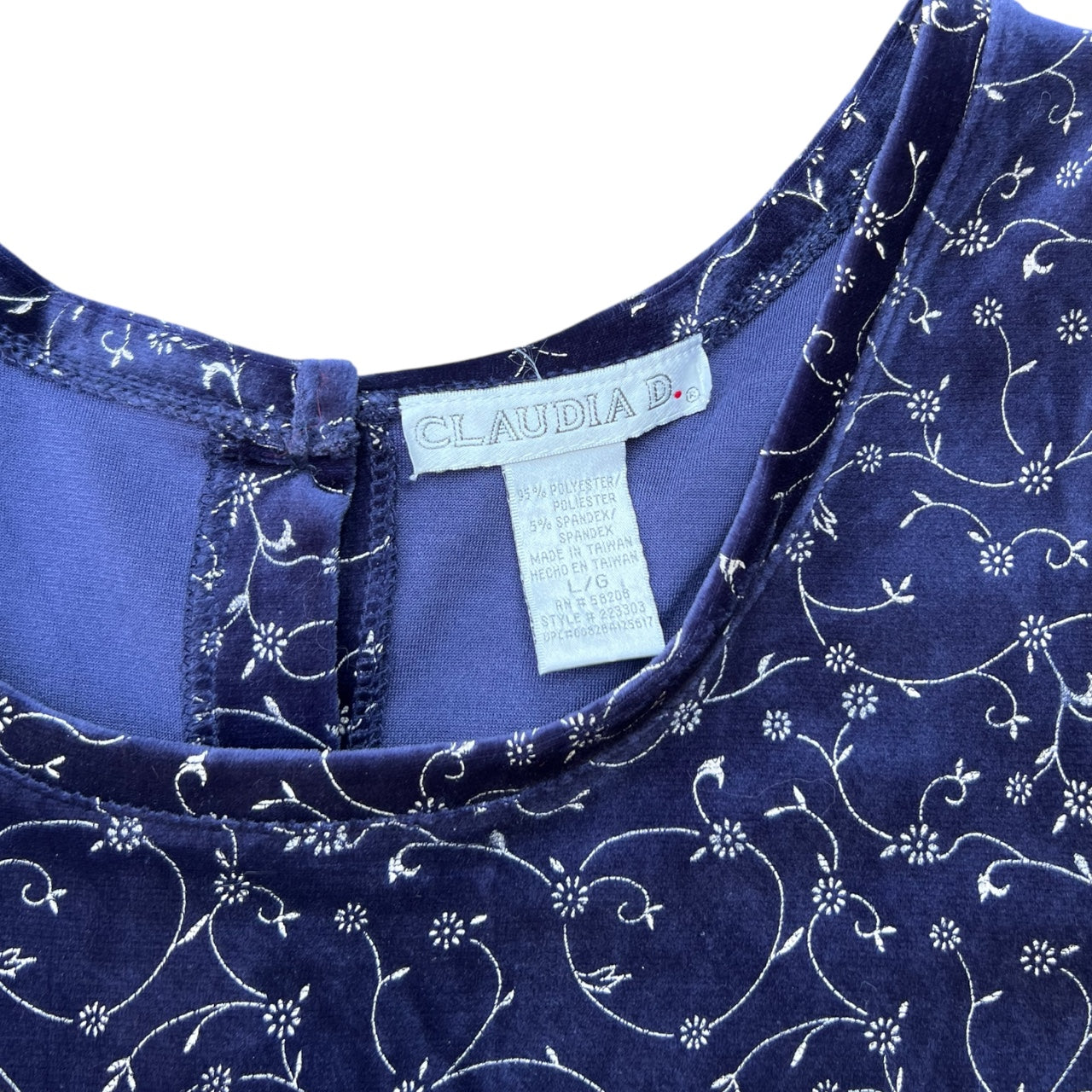 90s Y2K Claudia D Blue Velvet Overall Jumper Maxi Dress Floral Print Women’s Large