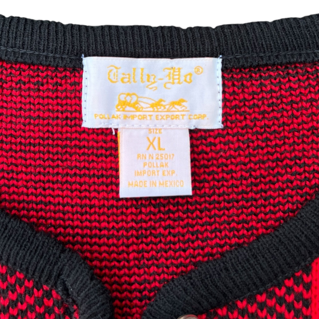 Vintage Tally Ho Red Checkered Cardigan Acrylic Metal Buttons Women’s XL