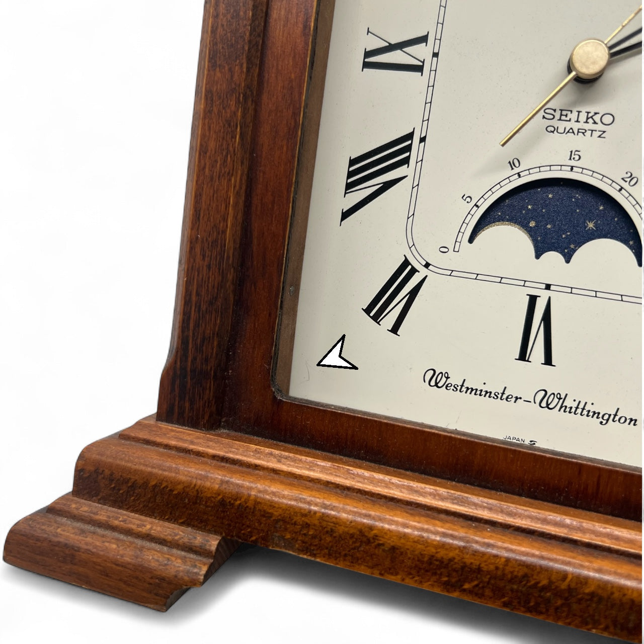 Seiko Westminster Whittington Mantle Clock Moon Phase Brass Handle