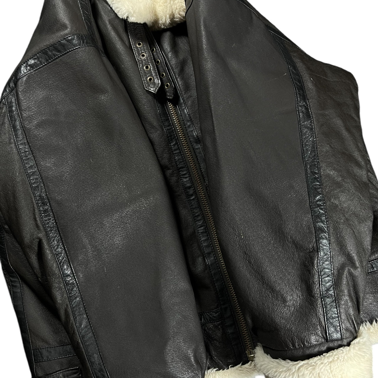 Vintage 90s Charles Klein B-3 Leather Flight Bomber Jacket Faux Fur Lining Trim Mens XL