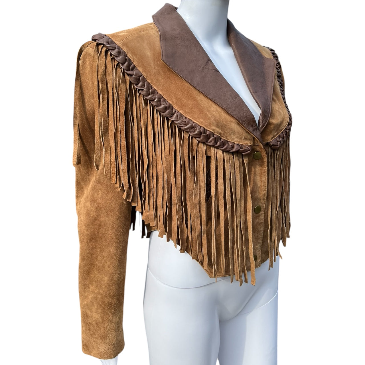 80s 90s Leather Gallery Western Suede Cropped Jacket Fringed Braided Trim Women’s Medium