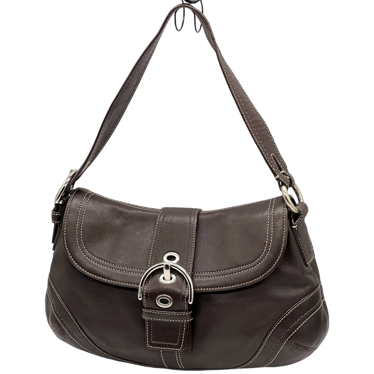 Y2K Coach Soho Dark Brown Leather Buckle Flap Shoulder Bag F10910