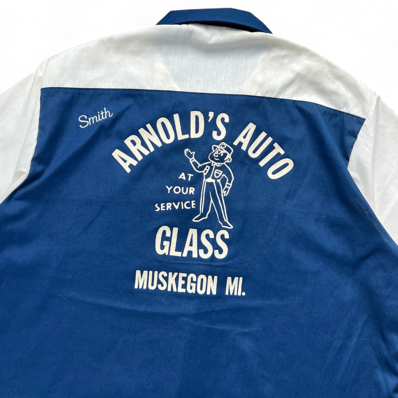 70s King Louie Bowling Shirt Arnold’s Auto Glass Muskegon MI Men’s Large Chain Stitched
