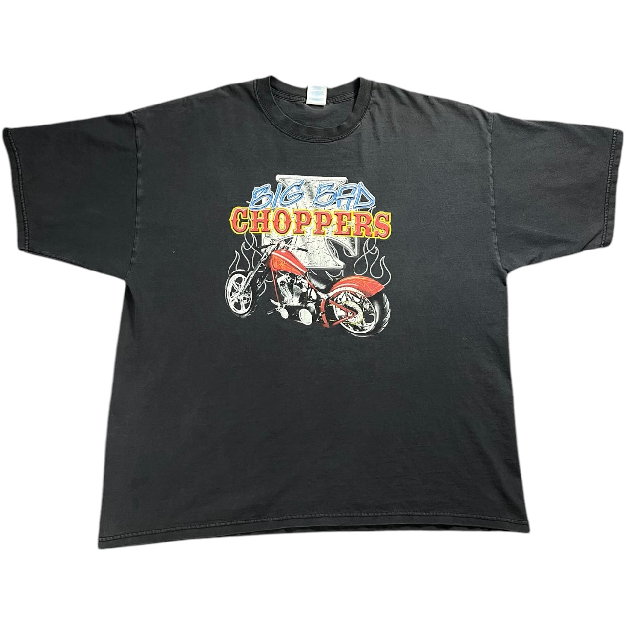 Vintage Y2K Big Bad Choppers Biker Motorcycle Black Crewneck Graphic Tee Distressed Men’s 2XL