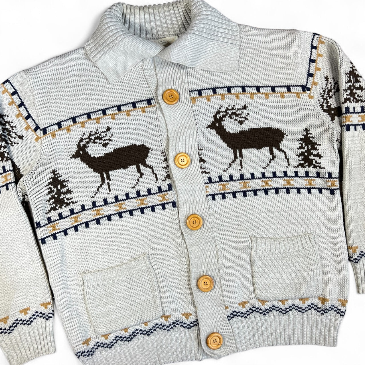 70s Silton Elk Deer Cowichan Acrylic Cardigan Men’s Large Made in Taiwan