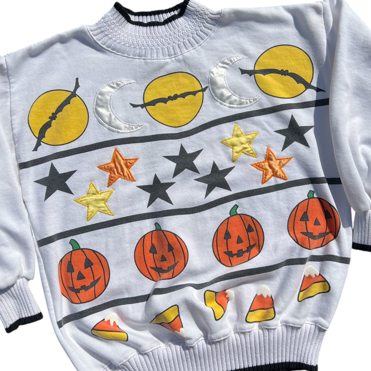 90s Triples Halloween Trick or Treat Jack-O-Lantern Sweatshirt Women’s Small Candy Corn Bats