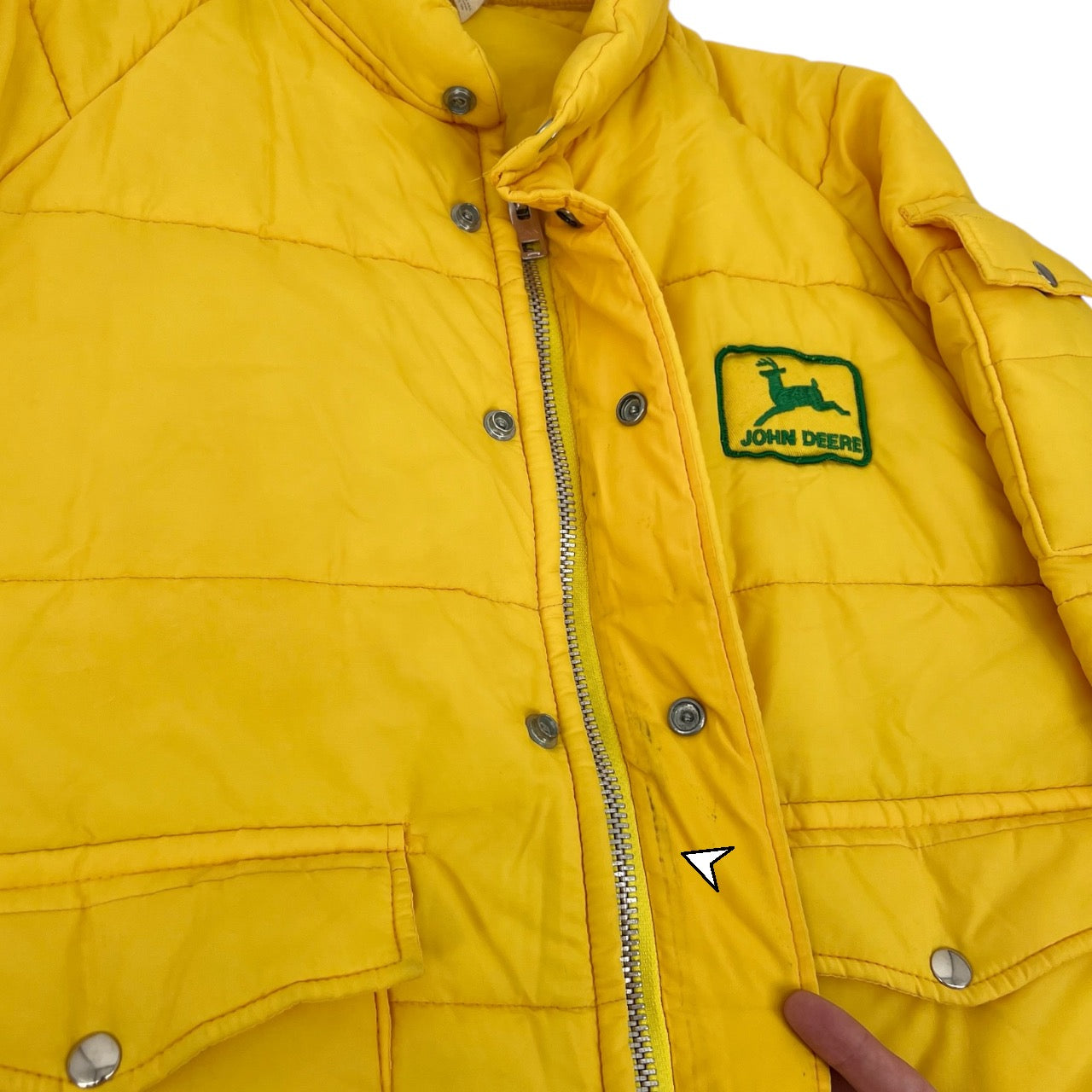 Vintage 80s John Deere Yellow Puffer Parka Trench Jacket Men’s M/L Made in USA