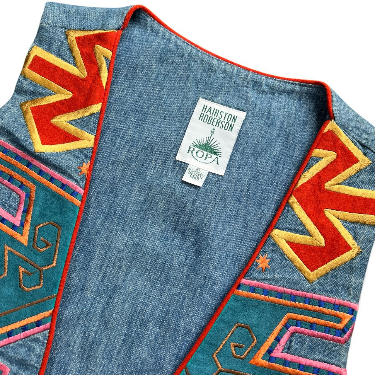 Vintage 90s Hairston Roberson Ropa Southwestern Embroidered Denim Vest Women’s Small