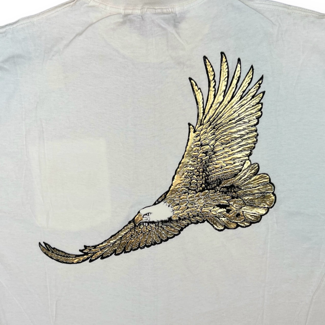 Vintage Winston Cigarettes Metallic Gold Bald Eagle Pocket White Single Stitch Tee Mens XL Made in USA