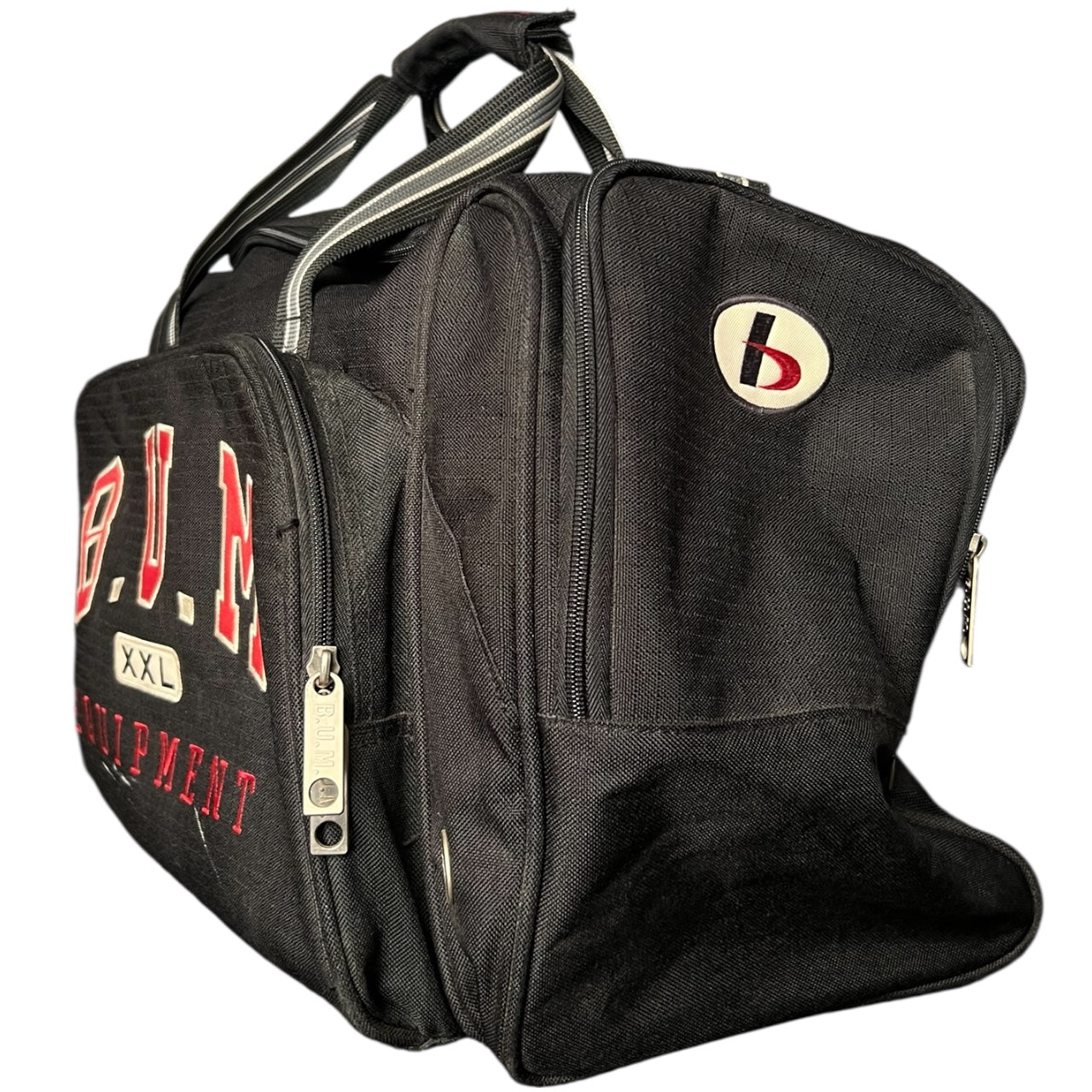 90s B.U.M Equipment XXL Black and Red Embroidered Duffle Bag Gym Bag Crossbody