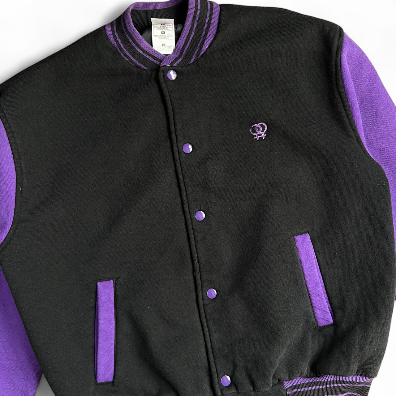 Vintage Fruit of the Loom Super Cotton Purple Lesbian Varsity Bomber Jacket Embroidered Women’s Large Venus Symbol