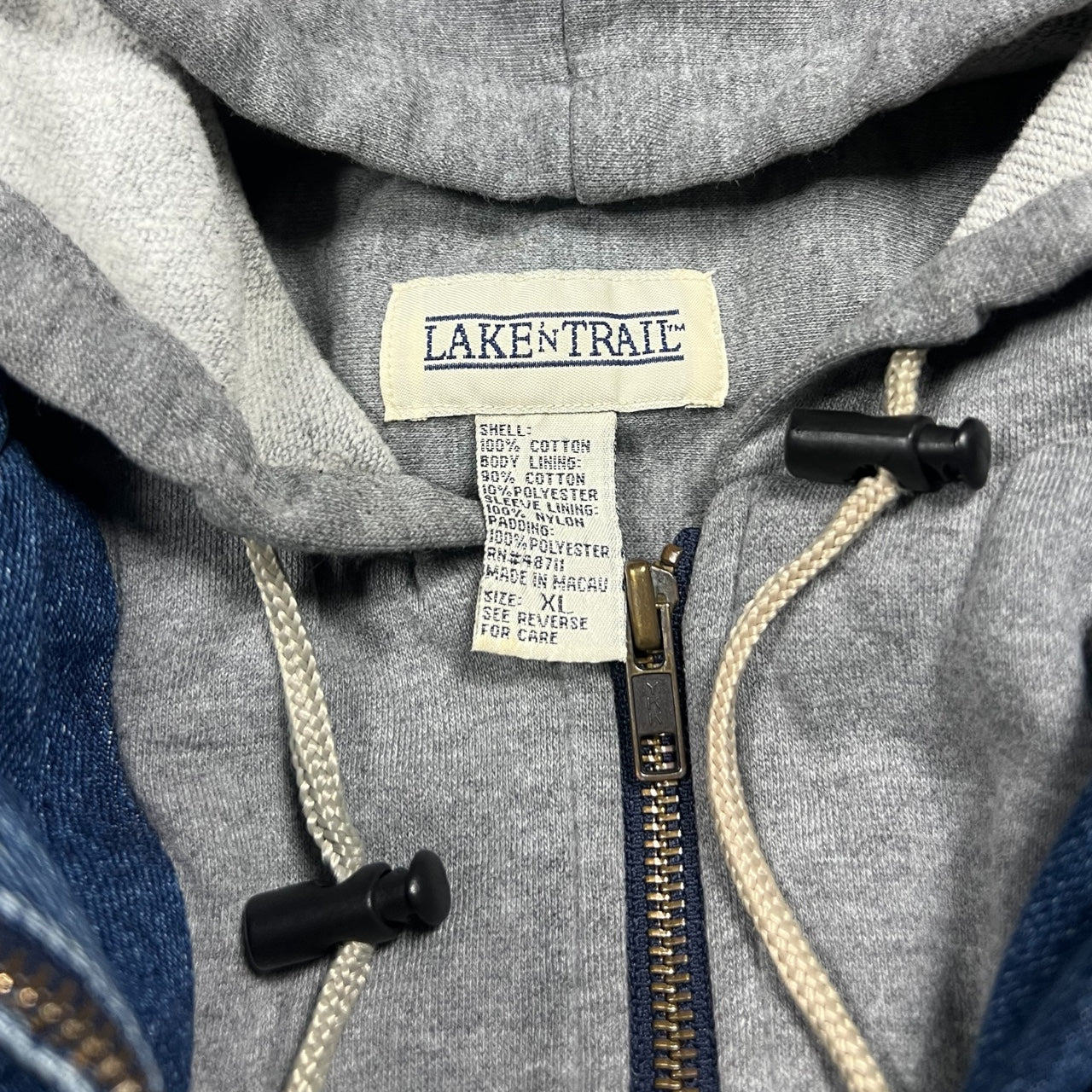 90s Lake N Trail Hooded Full Zip Denim Jacket Fleece Lined Men’s XL