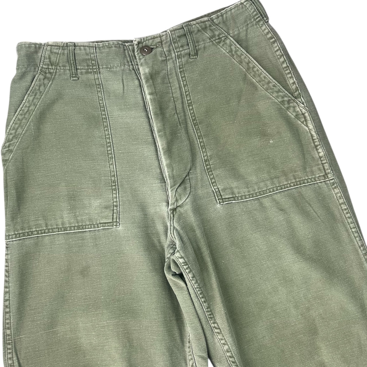 60s US Army OG-107 Sateen Utility Pants Button Fly 34x33 Military USGI