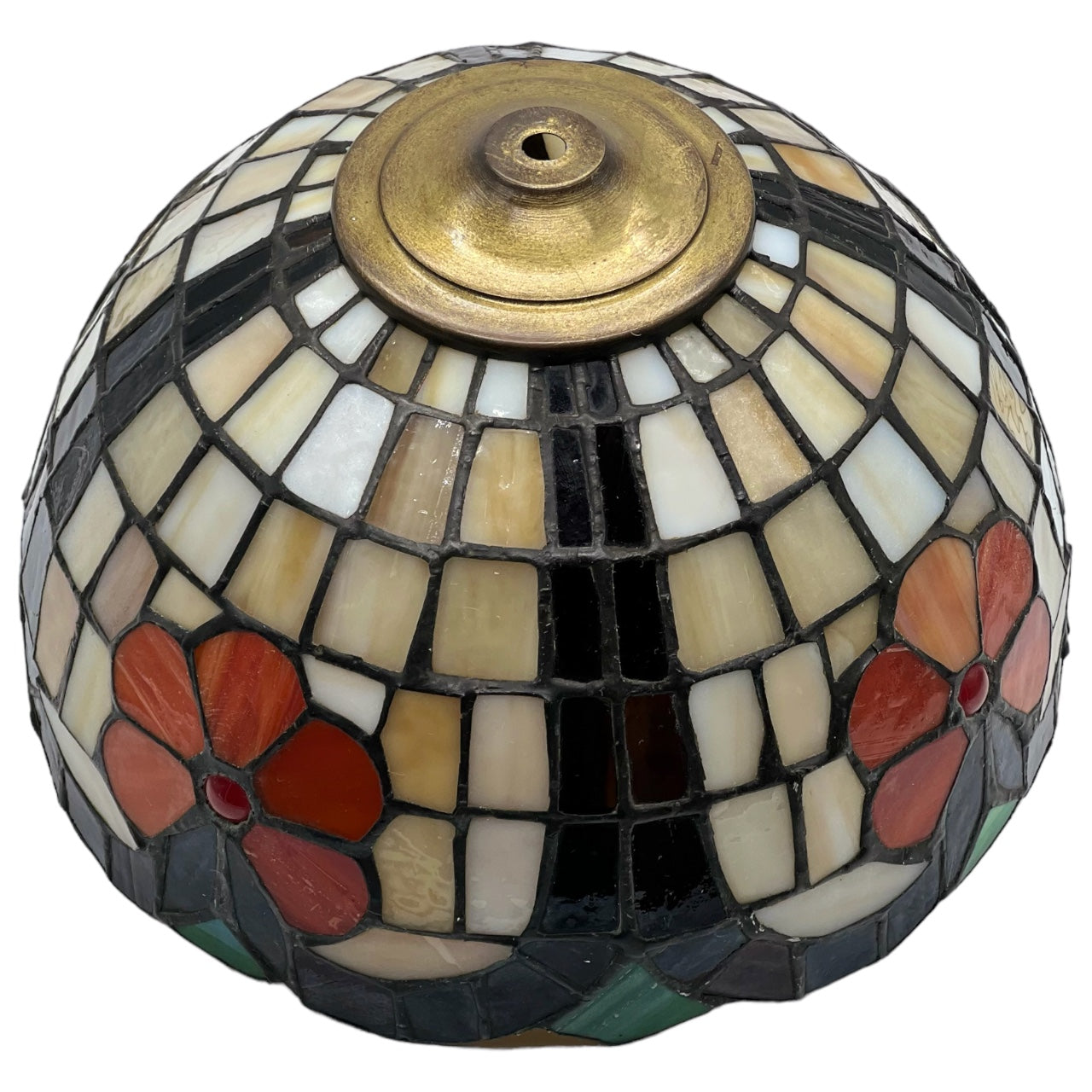 Vintage Tiffany Style G&A Art Glass Studios Leaded Stained Glass Floral Lampshade