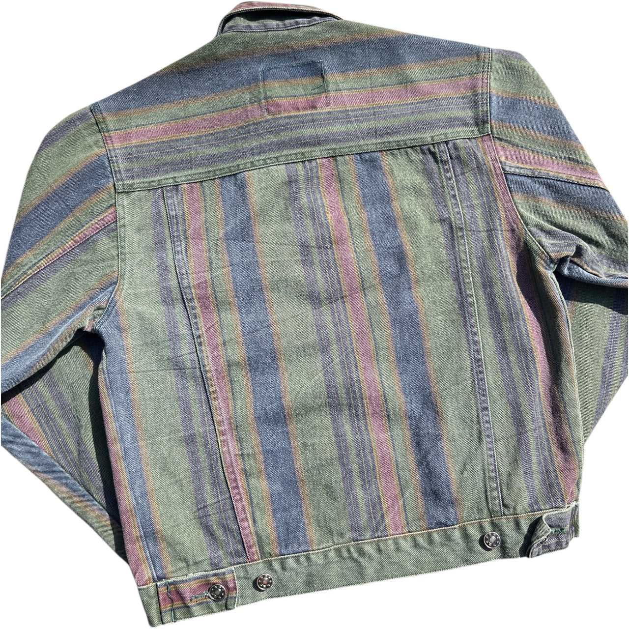 90s Denim Express Multicolor Striped Denim Trucker Jacket Men’s Small