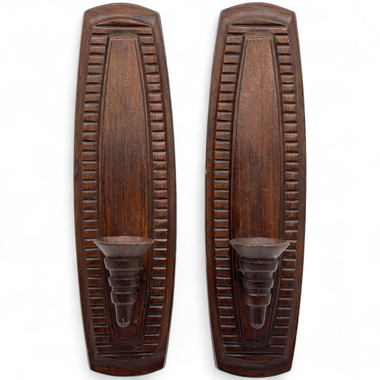 Vintage TMC Plastic Faux Wood Painted Candle Holder Sconces