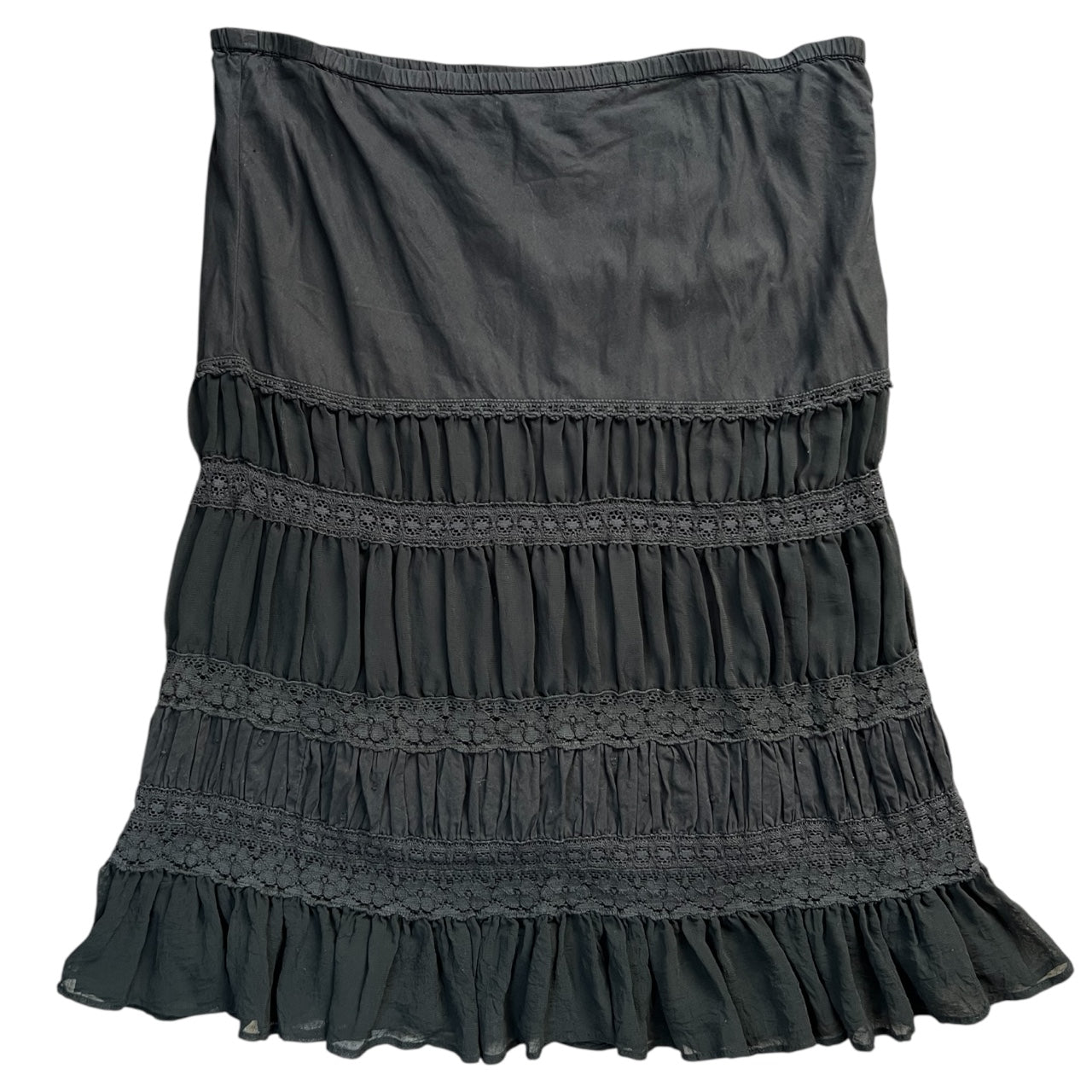 90s Y2K Mix It Goth Chiffon Lace Tiered Midi Skirt Ruched Women’s Large