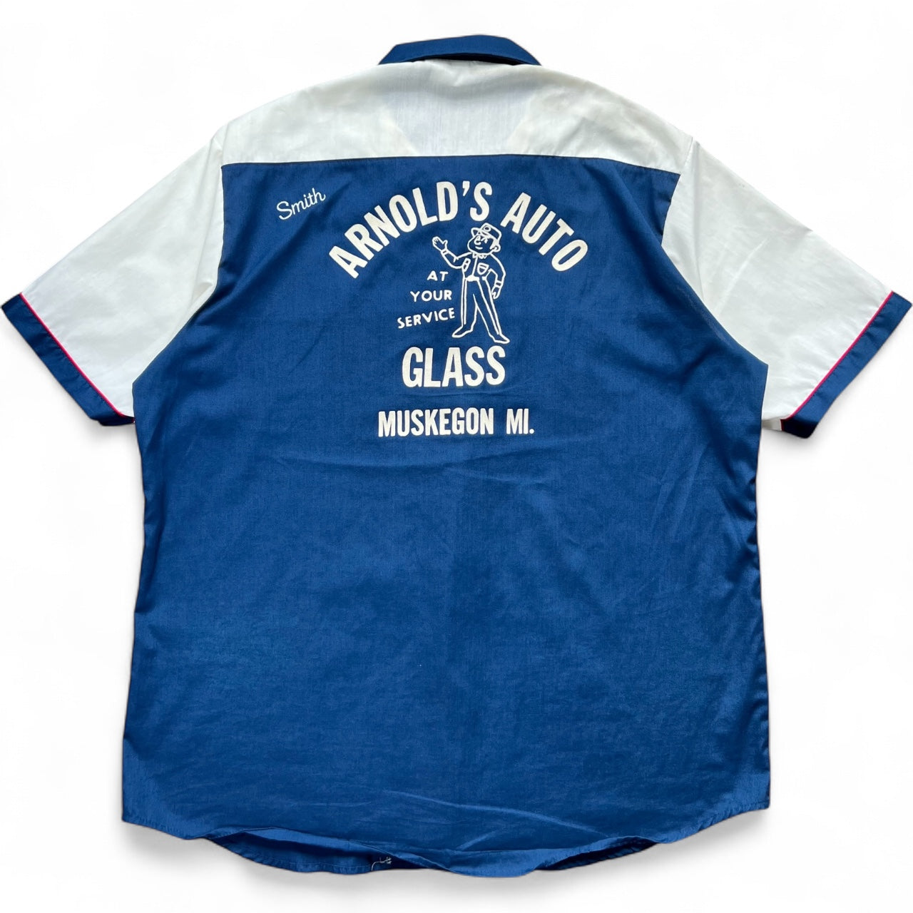 70s King Louie Bowling Shirt Arnold’s Auto Glass Muskegon MI Men’s Large Chain Stitched