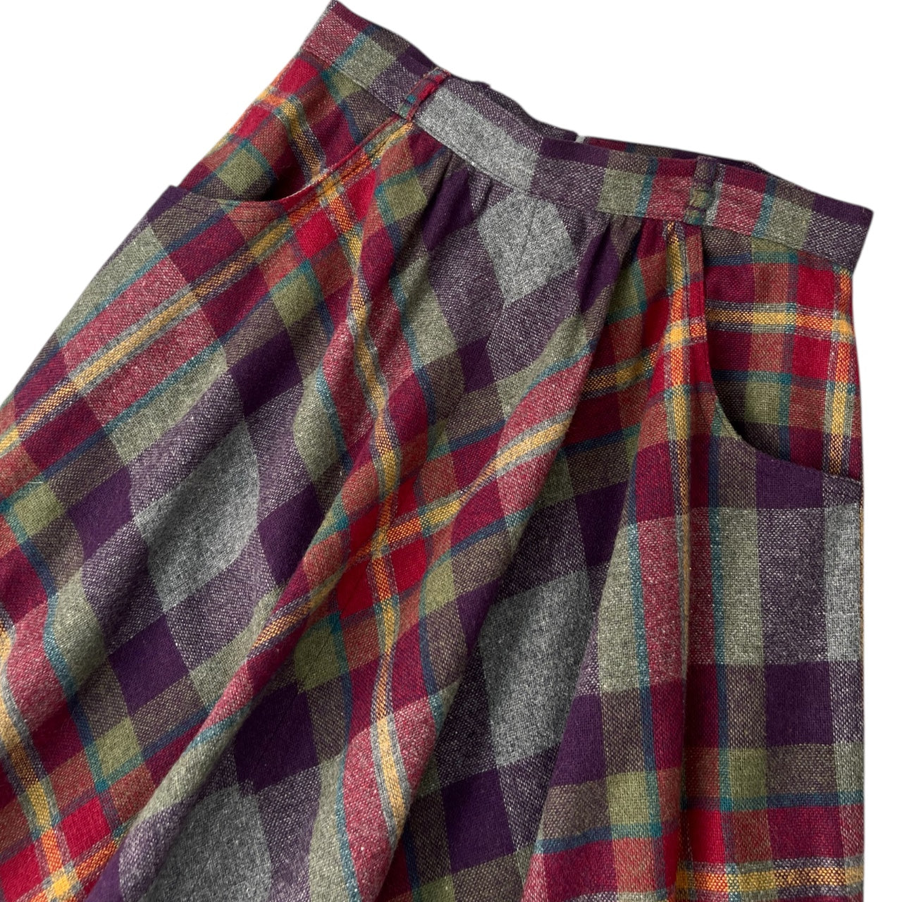 60s College Town Multicolor Plaid Midi Skirt High Waisted Women’s 7/8 XS Union Made ILGWU