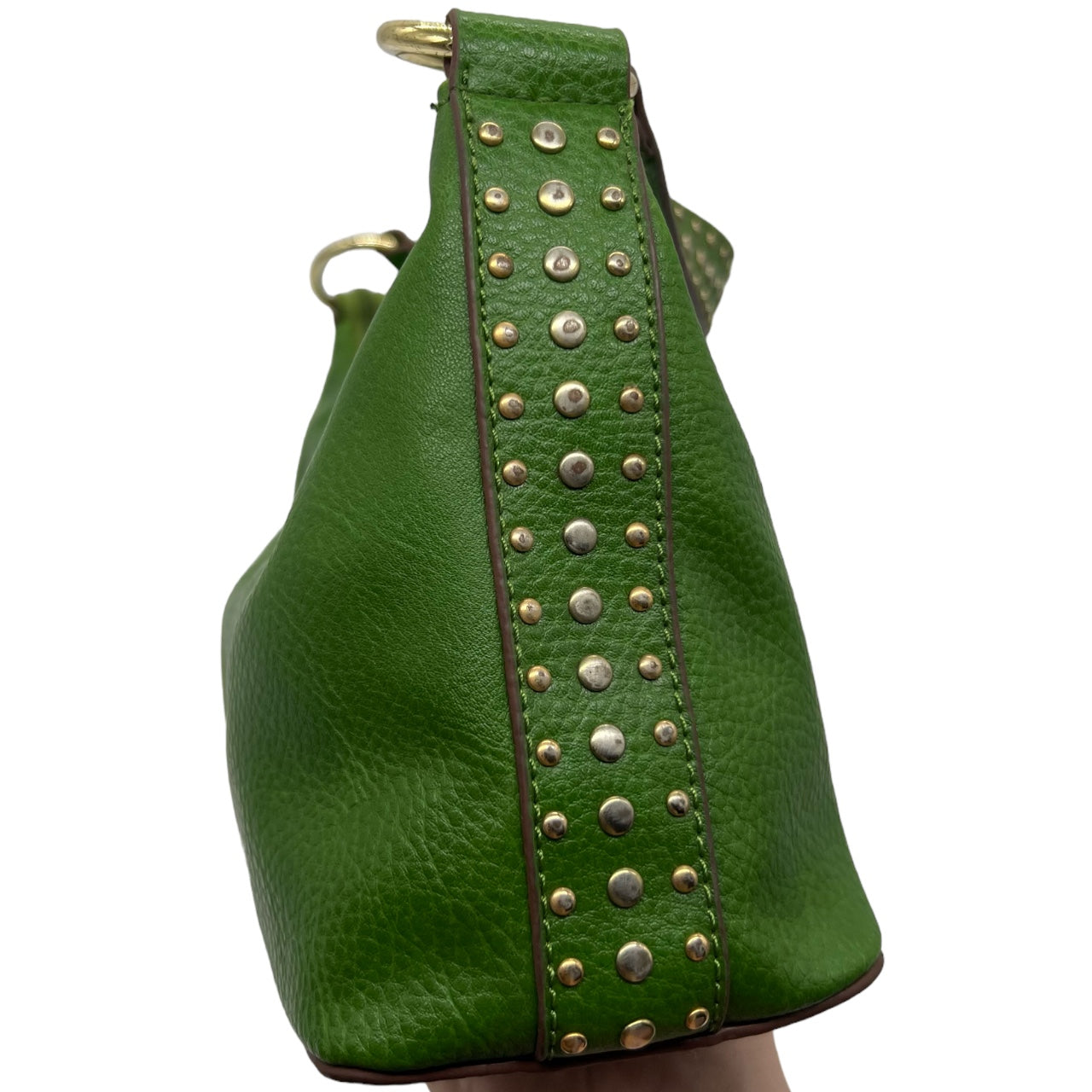 Vintage 90s Y2K Bisou Bisou Michelle Bohbot Lime Green Leather Studded Shoulder Bag