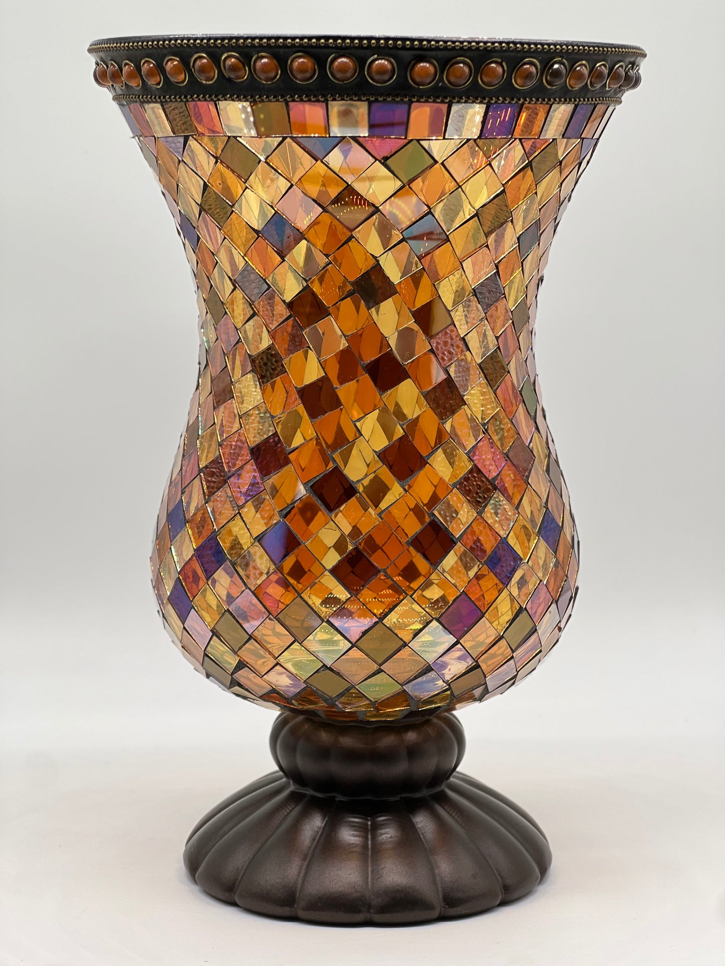 Vintage Retired Partylite Mosaic Global Fusion Hurricane Stained Glass Candle Holder 12”