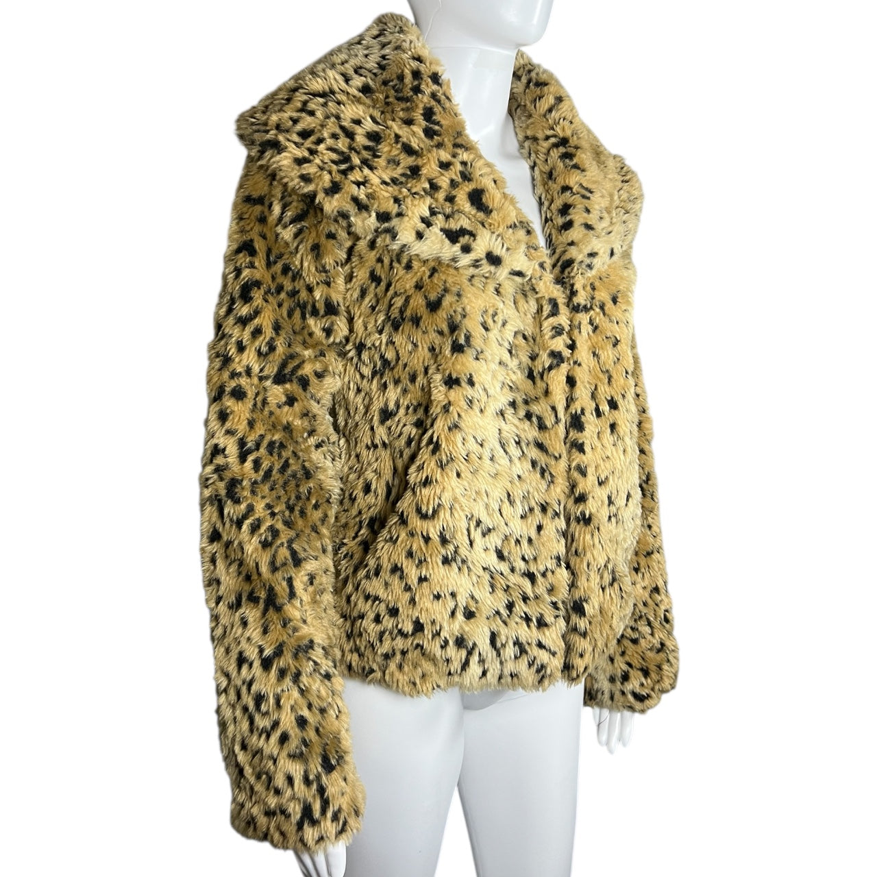 90s Y2K Fever Faux Fur Leopard Print Jacket Open Front Women’s Large Satin Lined