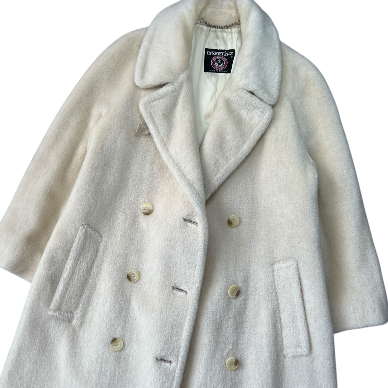 Vintage Invertere Cream 100% Alpaca Pile Trench Coat Satin Lined Women’s XL