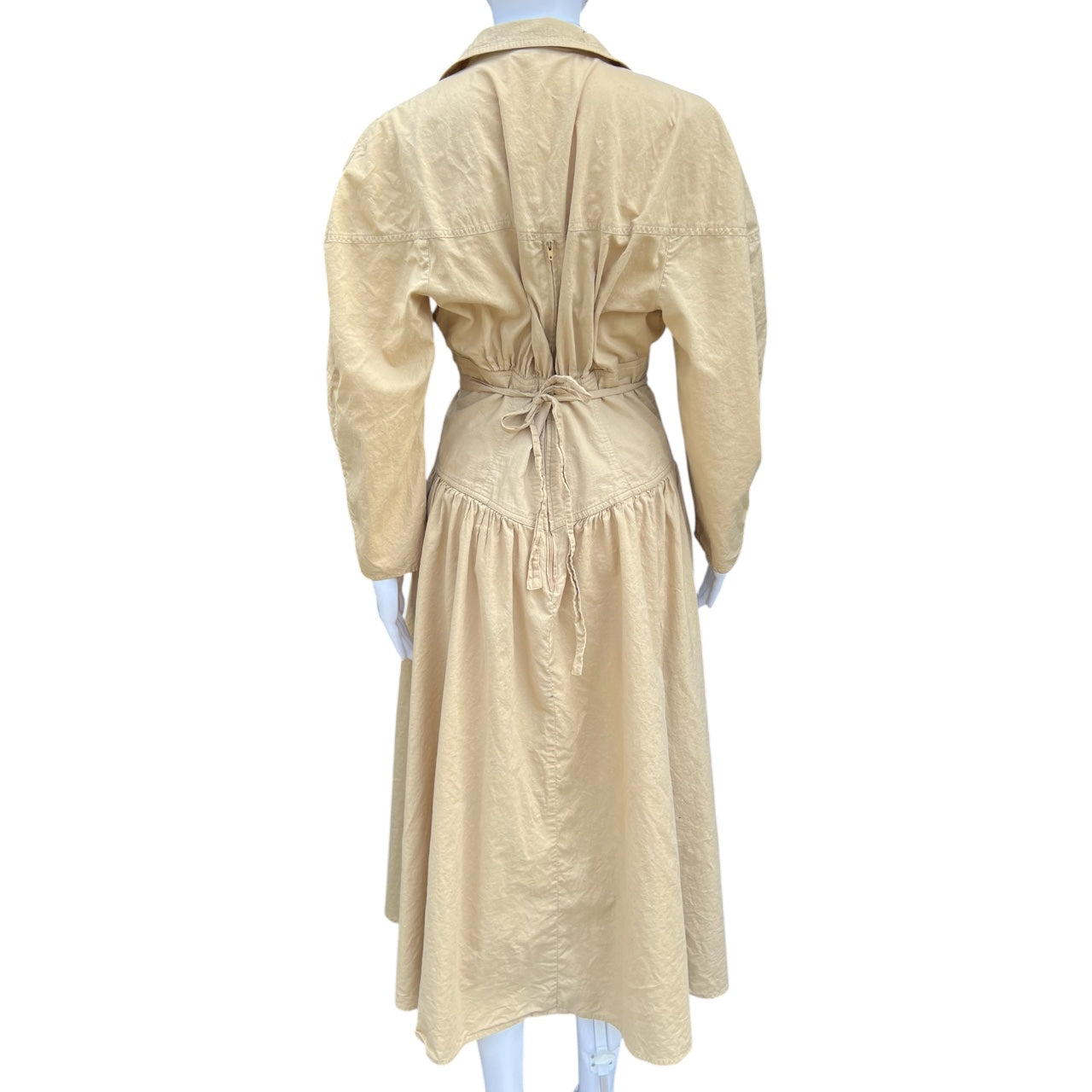 90s Fred Charles Tan Lace Up Corset Midi Dress Notch Collar Women’s 7 100% Cotton
