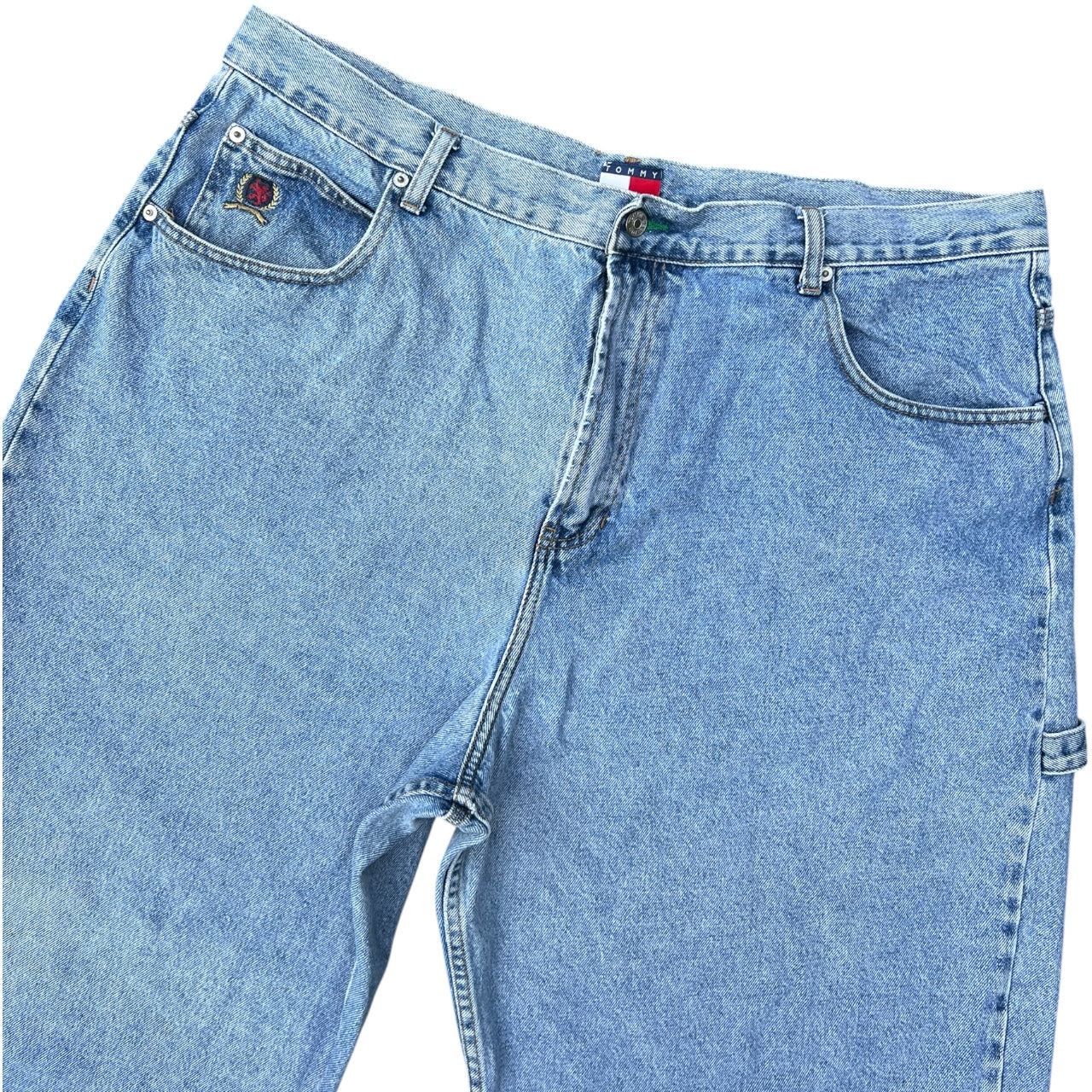 90s Y2K Tommy Hilfiger Faded Lightwash Denim Carpenter Jeans Relaxed Fit Men’s 44x32