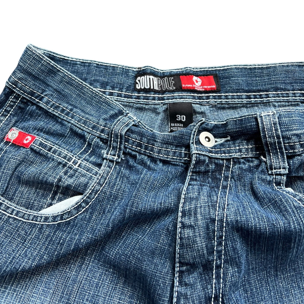 Vintage 90s Y2K Red Tab Southpole Baggy Wide Leg Distressed Jeans Faded Blue Denim Men’s 30