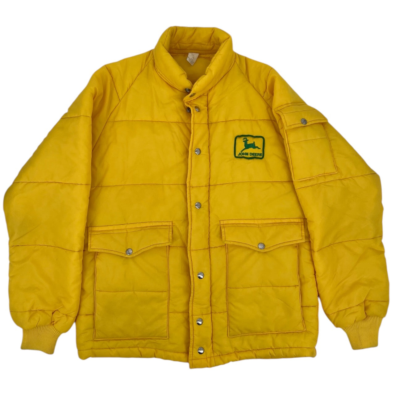 Vintage 80s John Deere Yellow Puffer Parka Trench Jacket Men’s M/L Made in USA