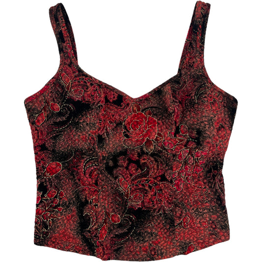 Vintage Joseph Ribkoff Red Black Gold Floral Sleeveless Top Women’s 16