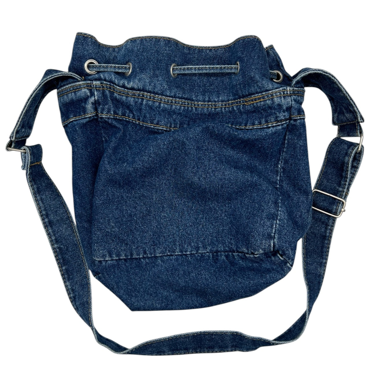 Y2K Denim Crossbody Bucket Drawstring Bag Faded Blue Denim