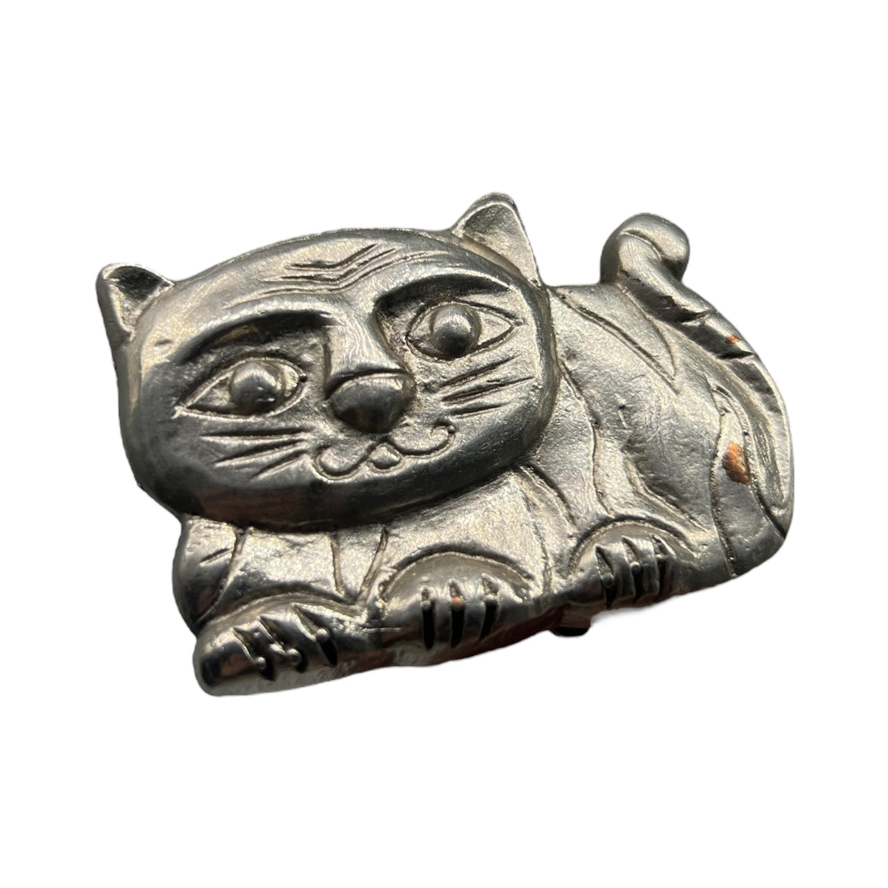 Vintage Silvertone Cat Shaped Solid Copper Belt Buckle