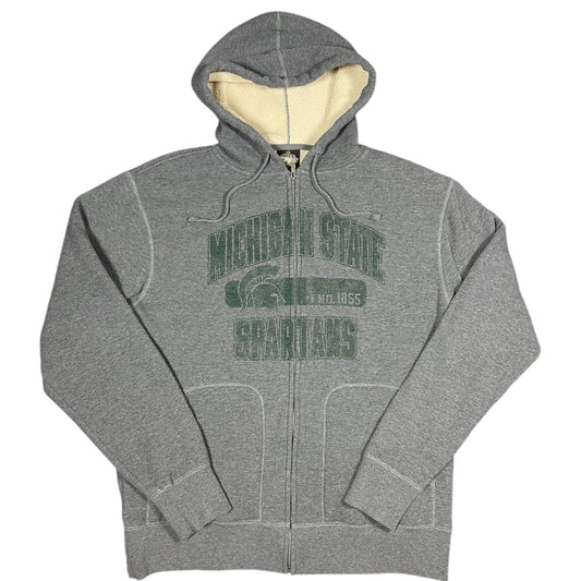 Vintage 90s Michigan State University Gray Zip Up Hoodie Sherpa Lined Mens Large