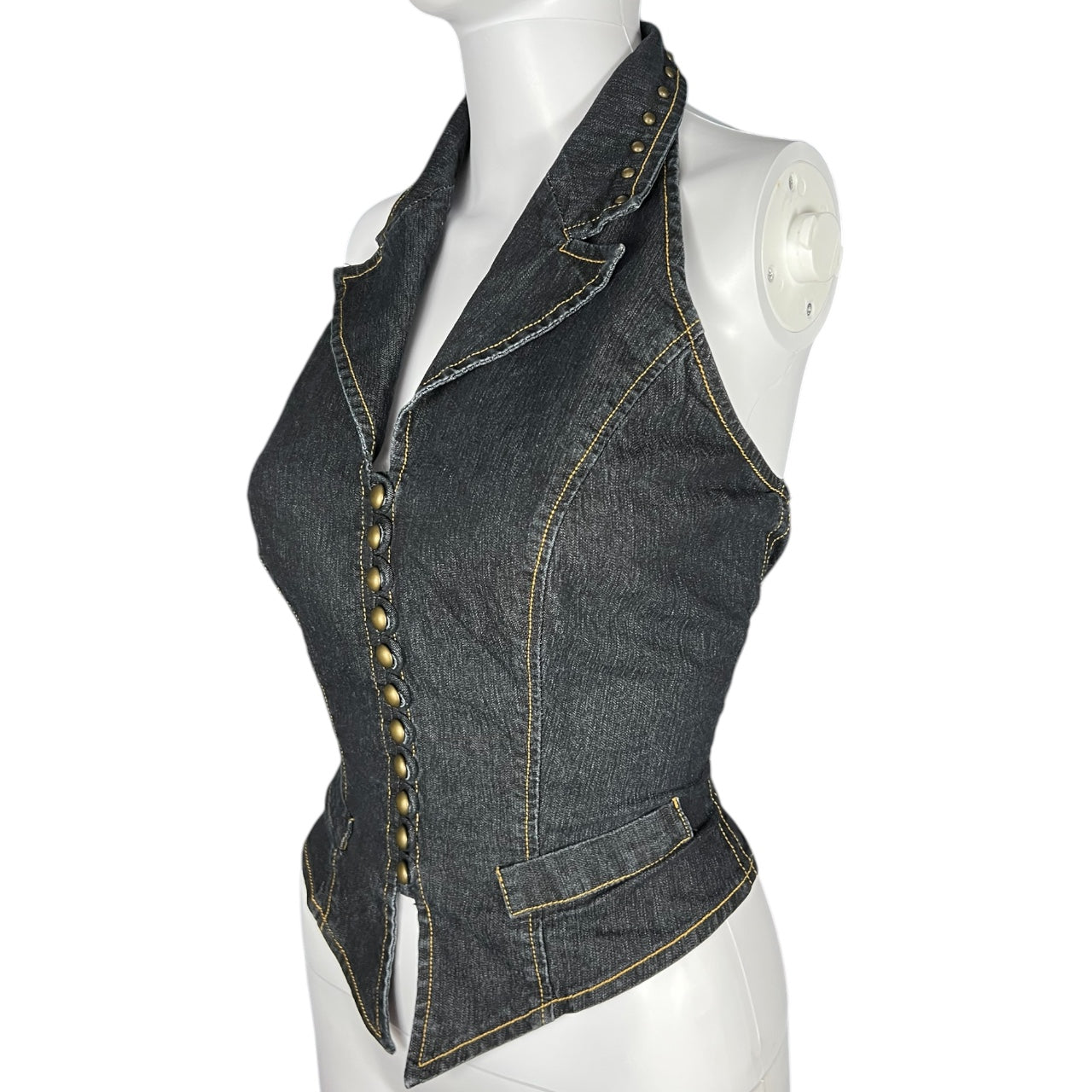 Vintage 90s Y2K Bisou Bisou Michelle Bohbot Studded Denim Halter Top Women’s Med