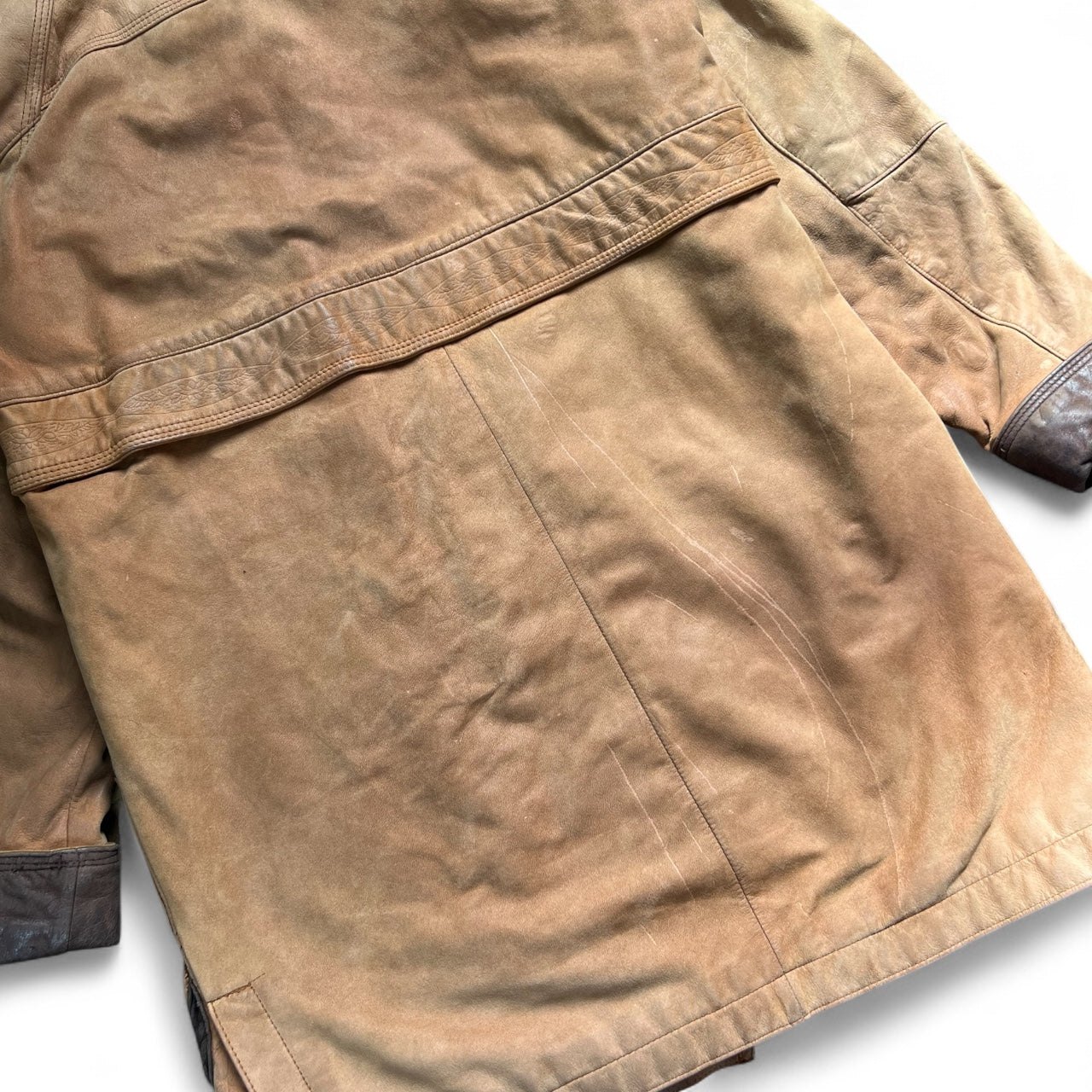 90s Paris Sports Club Brown Leather Chore Jacket Barn Coat Flannel Lined Men’s Small